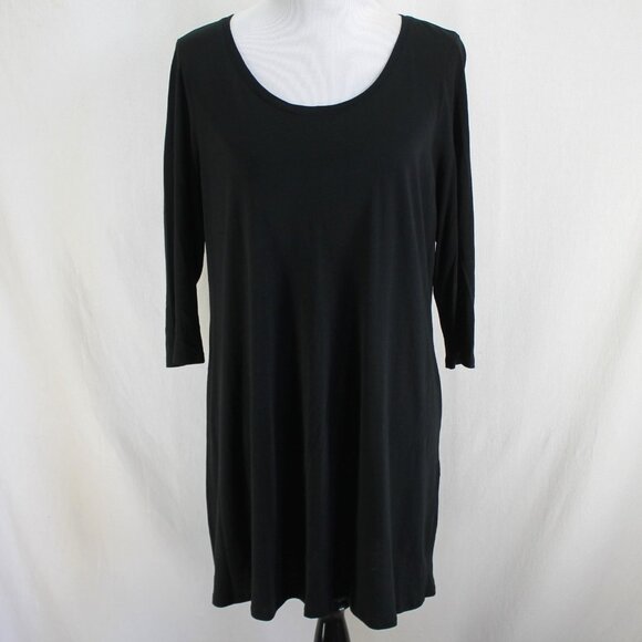 Pure J Jill Ballet Sleeve Tunic Top Womens Sz M Black 3/4 Sleeve Scoop Neck Knit - Picture 1 of 7